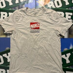 Nike Men's White Tee with Red Swoosh Logo